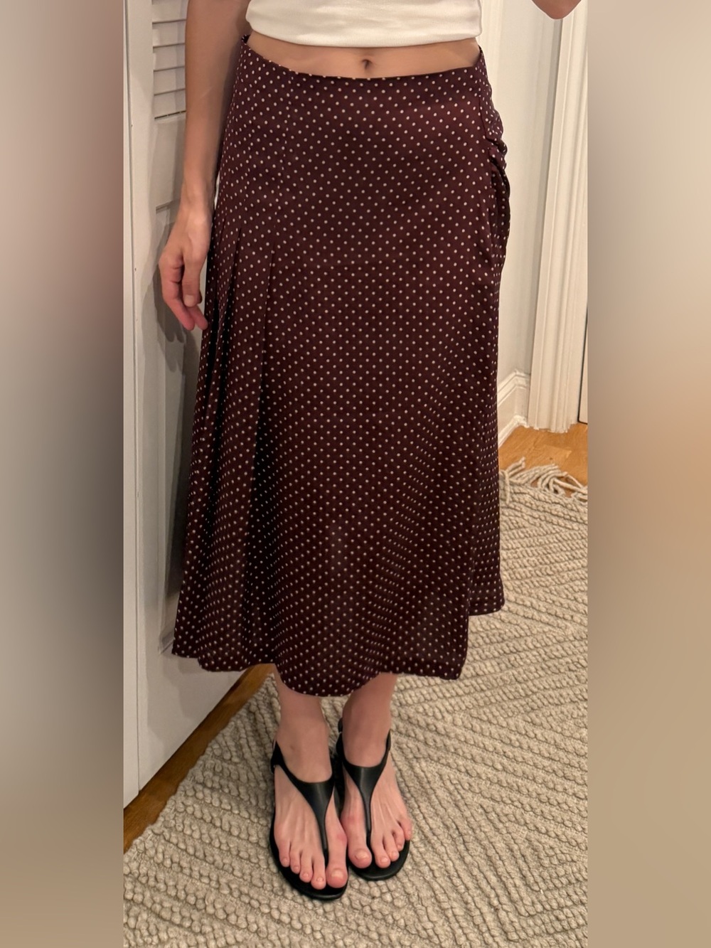 Zara Maroon Midi Skirt with White Polka Dots